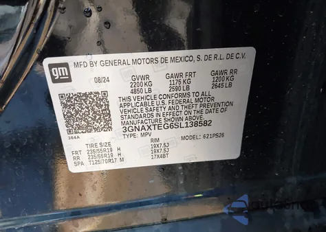 2025 Chevrolet Equinox Awd Rs from USA, damaged, VIN 3GNAXTEG6SL138582